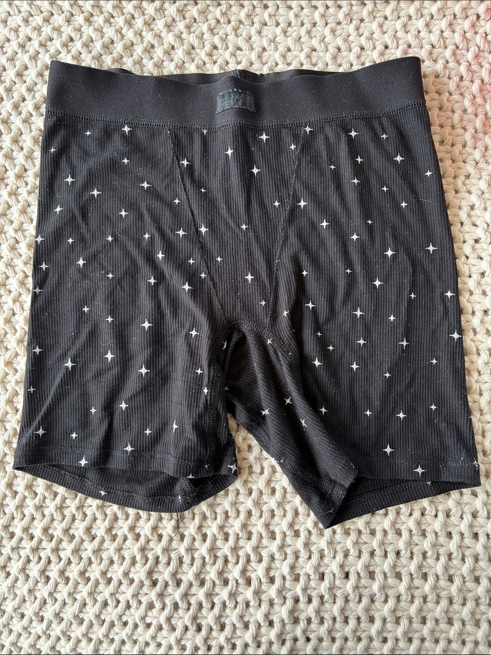 SKIMS Black Star-Print Ribbed Boxer Shorts